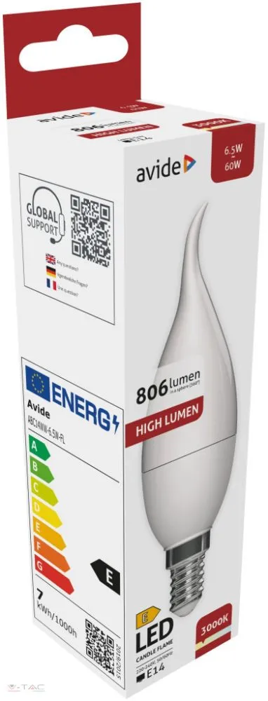 Avide LED Candle Flame 6.5W E14 WW 3000K